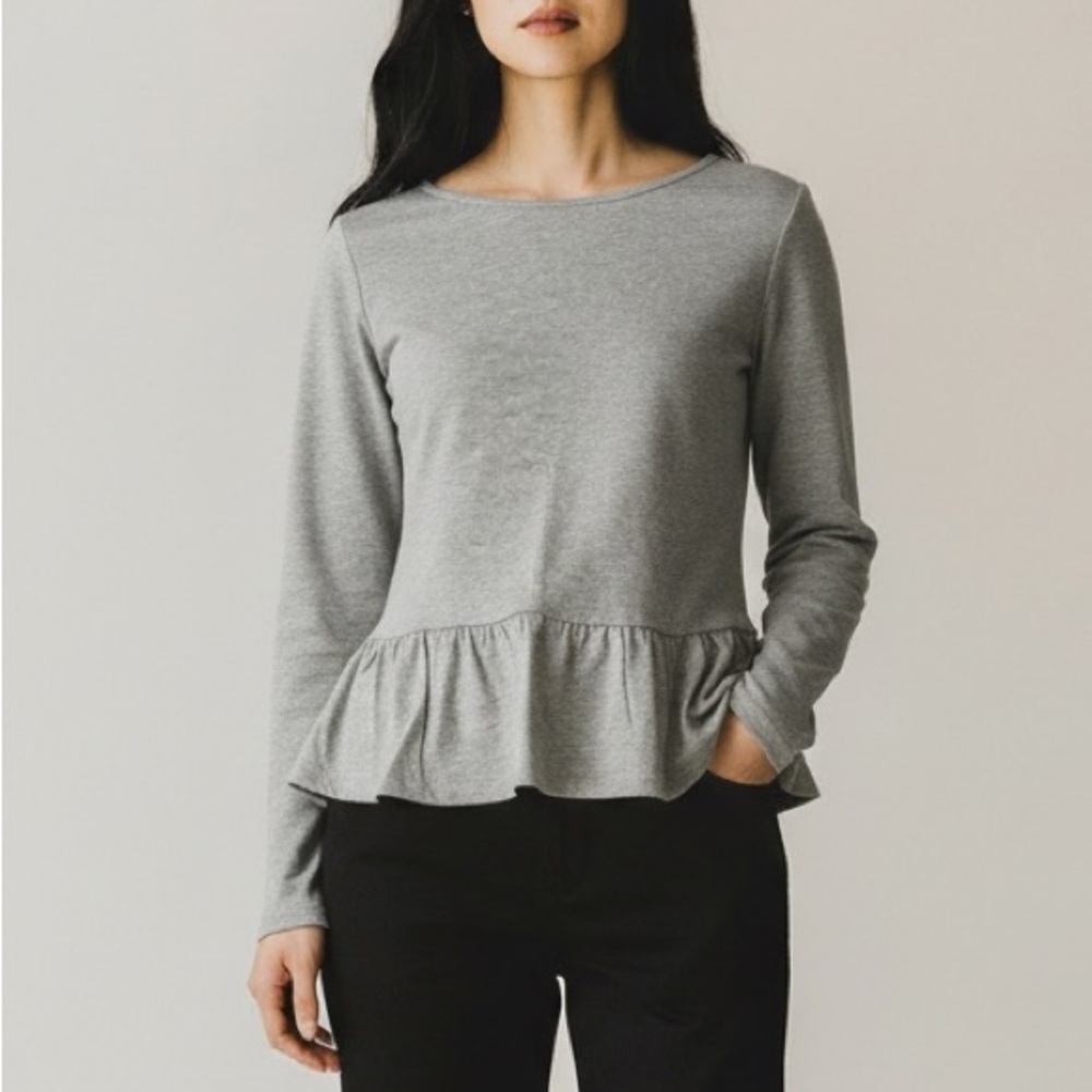 J.Crew Factory NWT Gray Peplum Long Sleeve Top Small Cotton